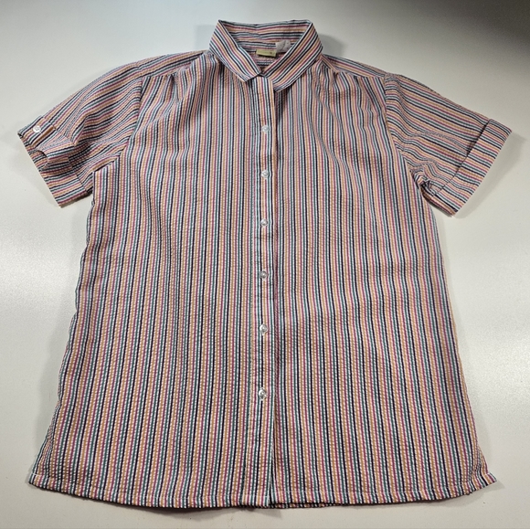 Vintage Rainbow Seersucker Womens Short Sleeve Button Up Medium Boca Bay EUC ^ - Picture 7 of 7